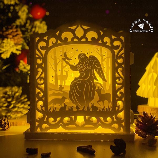 Merry Christmas Angel Pop-Up Template, Pop-Up SVG for Cricut Projects, 3D Papercut Light Box Sliceform, DIY Pop-Up Night Light