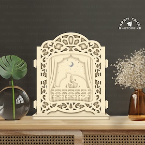 Modèle pop-up Chat sur le balcon, SVG pop-up pour projets Cricut, découpe de papier 3D en forme de tranche de boîte à lumière, veilleuse pop-up DIY