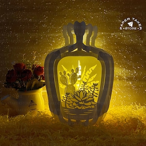 Plantilla SVG emergente de suculentas, jarrón emergente de suculentas para proyectos de Cricut, caja de luz de corte de papel Sliceform, esfera emergente DIY
