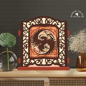 Modèle pop-up Phoenix, pop-up SVG pour projets Cricut, découpe de papier 3D en forme de tranche de boîte à lumière, veilleuse pop-up bricolage