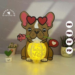 Modello SVG per Lanterna Cane Amore Lanterna, Carta 3D Animale ritagliata, Lanterna di carta di Natale, File di taglio SVG per lanterna di carta per Cricut