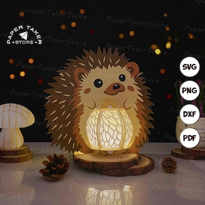 Modello SVG per lanterna a forma di riccio, carta tagliata 3D a forma di animale, lanterna di carta estiva, file di taglio SVG per lanterna di carta per Cricut