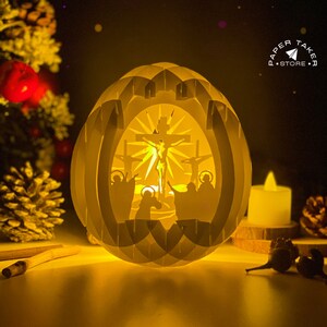 Plantilla emergente de Jesús 2, SVG emergente de Pascua para proyectos de Cricut, caja de luz 3D con corte de papel, luz nocturna de Pascua DIY