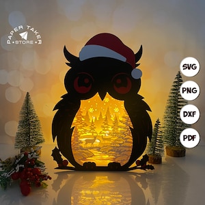Caixa de coruja Deer 2 SVG para projetos Cricut, caixa de luz 3D de corte de papel Sliceform, luz noturna de caixa de coruja DIY
