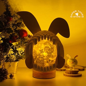 Lapin Pâques 3 Pop-Up Template, Pâques Pop-Up SVG pour projets Cricut, 3D Papercut Light Box Sliceform, bricolage veilleuse de Pâques