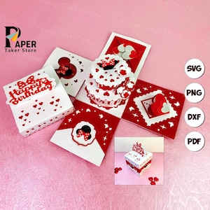 Geburtstag 4 Überraschungsgeschenkbox, handgemachtes Geschenk, SVG-Vorlage, Jumping Box svg für Cricut, Explosionsbox SVG, Überraschungsbox svg, Fotorahmen