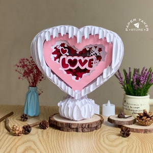 Plantilla emergente "Love 4", SVG emergente de corazón para proyectos de Cricut, caja de luz 3D con forma de rebanada, luz nocturna de corazón DIY
