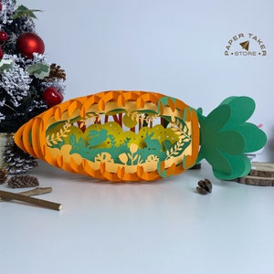 Modèle pop-up Pâques 1, SVG pop-up carotte pour projets Cricut, découpe de papier 3D en forme de tranche de boîte à lumière, veilleuse carotte bricolage