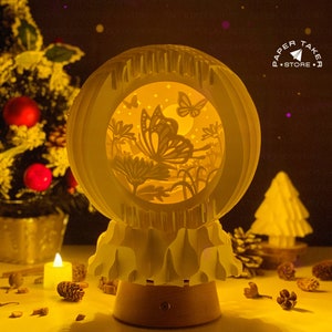 Modèle papillon pop-up, globe pop-up SVG pour projets Cricut, forme de tranche de boîte à lumière papercut 3D, veilleuse globe bricolage