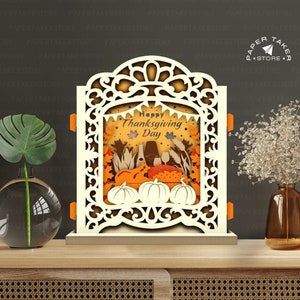 Modelo pop-up para o Dia de Ação de Graças 4, SVG pop-up para projetos Cricut, caixa de luz 3D com recorte de papel, luz noturna pop-up faça você mesmo