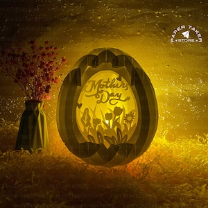 Modelo pop-up para o Dia das Mães, SVG pop-up de Páscoa para projetos Cricut, caixa de luz 3D com recorte de papel, luz noturna de Páscoa faça você mesmo