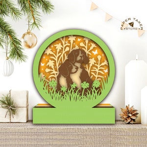 Modèle svg chien pop-up, cercle chien pop-up svg pour projets cricut, caisson lumineux découpé en papier, sphère pop-up bricolage