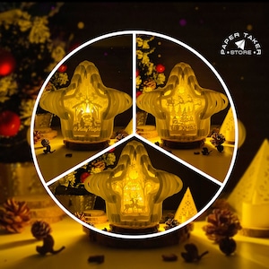 Paquete de 3 plantillas SVG emergentes navideñas, plantilla SVG emergente de estrella navideña para proyectos de Cricut, caja de luz de corte de papel Sliceform, esfera emergente DIY