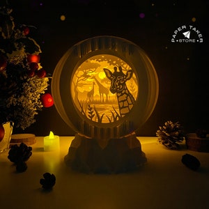 Modèle pop-up girafe, globe pop-up SVG pour projets Cricut, forme de tranche de boîte à lumière papercut 3D, veilleuse globe bricolage