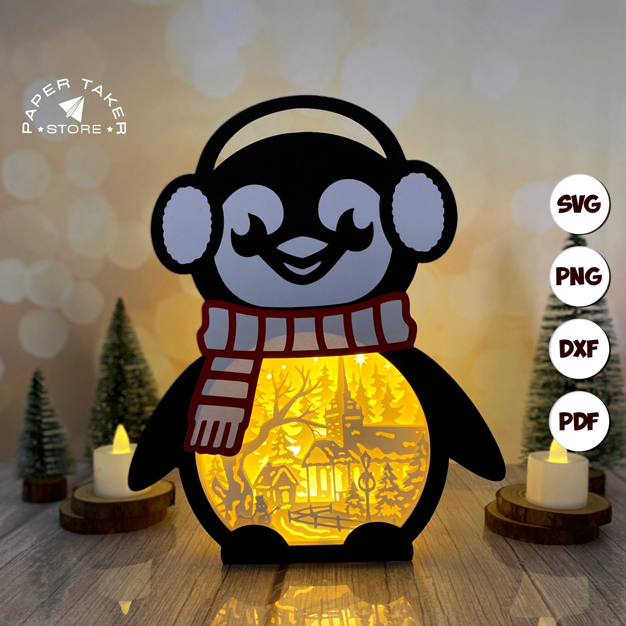 Christmas Snowman Penguin Box SVG for Cricut Projects, 3D Papercut Light Box Sliceform, DIY Penguin Box Night Light