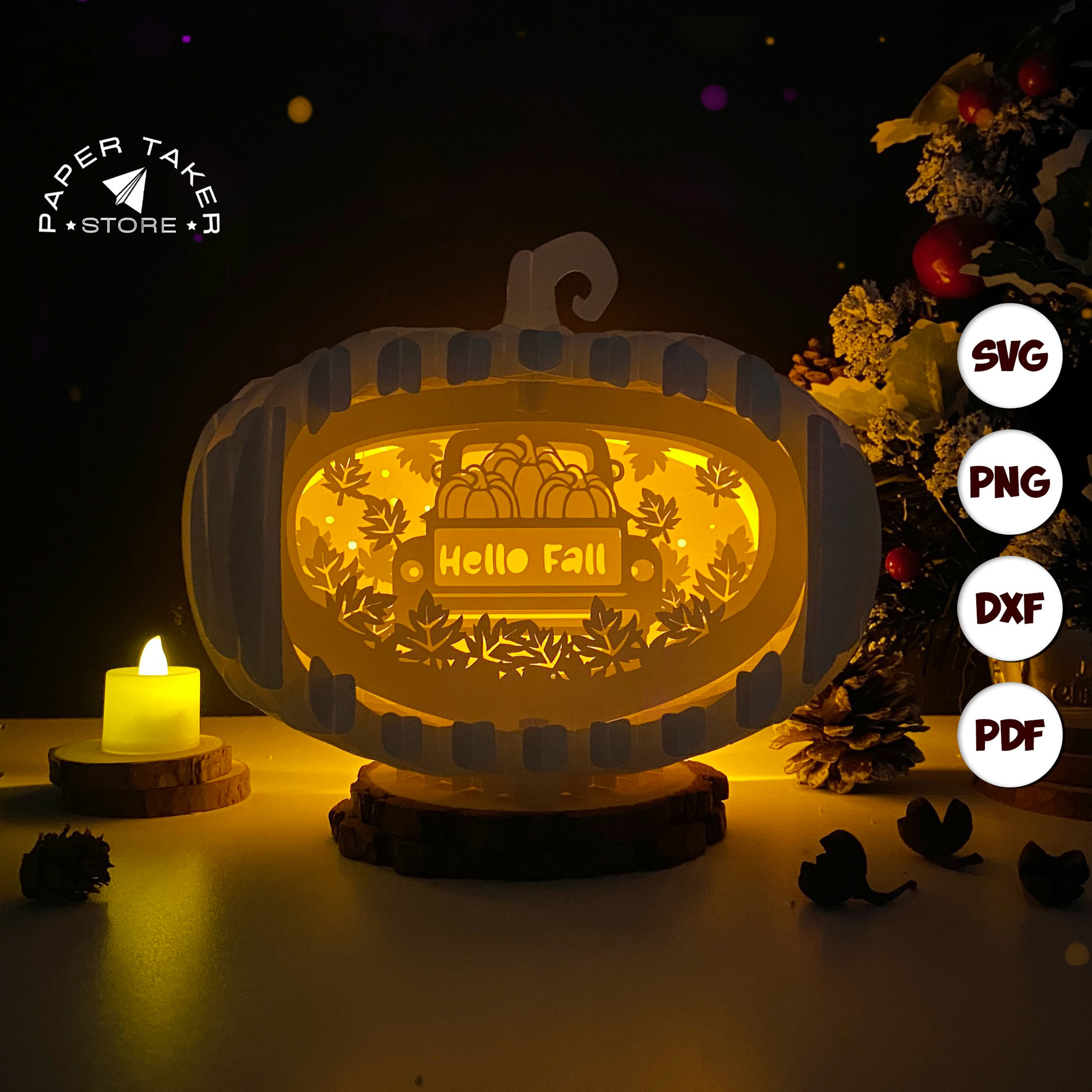 Autumn Truck pop up svg template, Autumn pumpkin pop up svg for cricut projects, sliceform paper cut lightbox, sphere pop up DIY