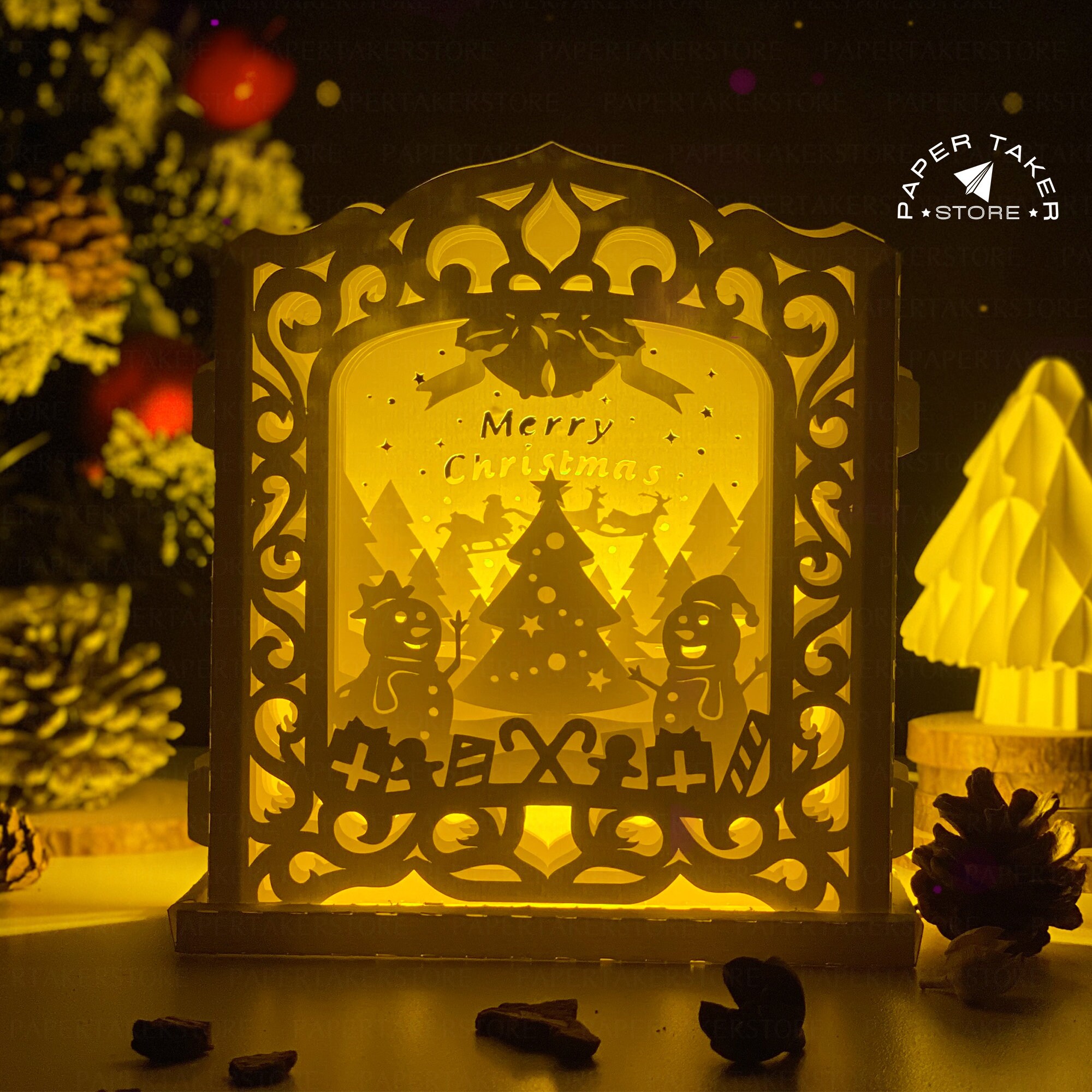 Merry Christmas 1 Pop-Up Template, Pop-Up SVG for Cricut Projects, 3D Papercut Light Box Sliceform, DIY Pop-Up Night Light