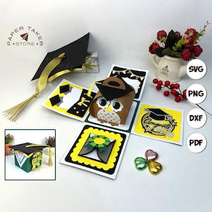 Boîte cadeau surprise Remise des diplômes 3, cadeau fait main, modèle SVG, svg Jumping Box pour cricut, Explosion Box SVG, svg boîte surprise, cadre photo