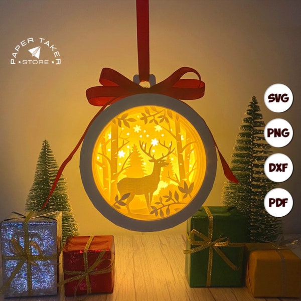 Christmas Deer pop up svg template, Christmas ornament pop up svg for cricut projects, sliceform paper cut lightbox, sphere pop up DIY