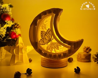 Butterfly Pop-Up Template, Moon Pop-Up SVG for Cricut Projects, 3D Papercut Light Box Sliceform, DIY Moon Night Light