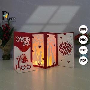 Plantilla SVG emergente de San Valentín, recorte de papel 3D, linterna de papel de San Valentín, archivo de corte SVG de linterna de papel para Cricut, diseño de vela de té floral