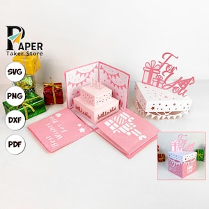 Happy Birthday 2 Überraschungsgeschenkbox, handgemachtes Geschenk, SVG-Vorlage, Jumping Box svg für Cricut, Explosionsbox SVG, Überraschungsbox svg