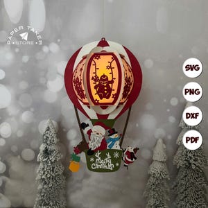 Lantaarn luchtballon kerstlantaarn svg-sjabloon, dierlijke 3D-papercut, kerstpapierlantaarn, papieren lantaarn svg-bestand knippen voor cricut