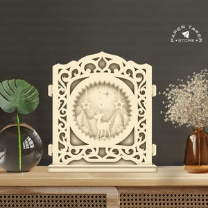 Modèle pop-up Cerf 1, pop-up SVG pour projets Cricut, découpe de papier 3D en forme de tranche de boîte à lumière, veilleuse pop-up DIY
