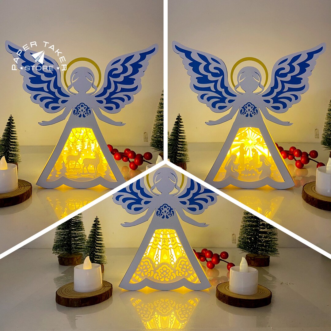 Pack 3 Christmas 2 Angel Box SVG for Cricut Projects, 3D Papercut Light