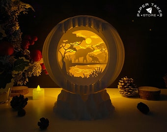 Elephant Pop-Up Template, Globe Pop-Up SVG for Cricut Projects, 3D Papercut Light Box Sliceform, DIY Globe Night Light