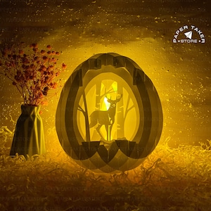 Hirsch Pop-Up Vorlage, Ostern Pop-Up SVG für Cricut Projekte, 3D Papierschnitt Papercut Light Box Scheibe, DIY Ostern Nacht Licht