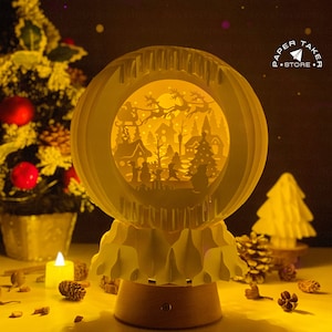Modèle pop-up Noël 1, pop-up globe SVG pour projets Cricut, forme de tranche de boîte à lumière papercut 3D, veilleuse globe bricolage