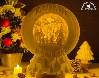 Christmas 1 Pop-Up Template, Globe Pop-Up SVG for Cricut Projects, 3D Papercut Light Box Sliceform, DIY Globe Night Light