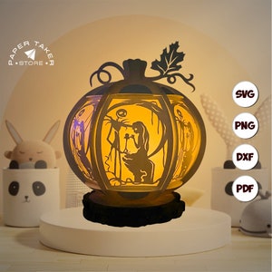 Modello SVG per luce notturna a forma di zucca di Halloween, modello SVG per progetti Cricut.