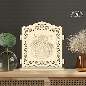 Modèle pop-up Bouddha, SVG pop-up pour projets Cricut, découpe de papier 3D en forme de tranche de boîte à lumière, veilleuse pop-up DIY