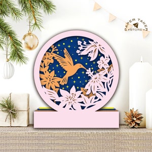 Hummingbird pop up svg template, Hummingbird circle pop up svg for cricut projects, sliceform paper cut lightbox, sphere pop up DIY
