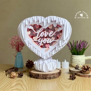 Modèle Pop-Up Love 1, coeur pop-up SVG pour projets Cricut, découpe de papier 3D en forme de tranche de boîte à lumière, veilleuse bricolage coeur