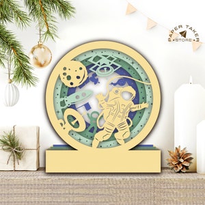 Modèle svg astronaute pop-up, cercle astronaute pop-up svg pour projets cricut, caisson lumineux découpé en papier en forme de tranche, sphère pop-up bricolage