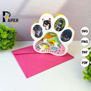 Modello in formato SVG per biglietto commemorativo per cane, carta ritagliata in 3D, lanterna di carta per biglietto commemorativo per cane, file di taglio SVG per lanterna di carta per Cricut, design floreale per lumino