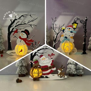 Pacchetto 3 Lanterna Pupazzo di Neve Lanterna modello SVG, Animale 3D cartaceo tagliato, Lanterna di carta natalizia, file di taglio SVG per lanterna di carta per Cricut