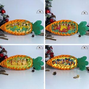 Pack de 4 modèles pop-up de Pâques, SVG pop-up carotte pour projets Cricut, découpe de papier 3D en forme de tranche de boîte à lumière, veilleuse carotte bricolage