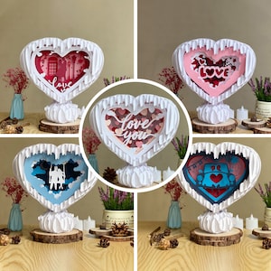 Lot de 5 modèles pop-up pour la Saint-Valentin, coeur pop-up SVG pour projets Cricut, découpe de papier 3D en forme de tranche de boîte à lumière, veilleuse bricolage coeur