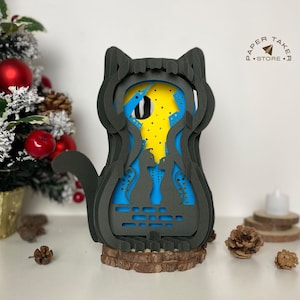 Love City Pop-Up Template, Cat Pop-Up SVG for Cricut Projects, 3D Papercut Light Box Sliceform, DIY Cat Night Light