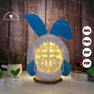 Modèle de lapin pop-up Il est ressuscité, Pâques pop-up SVG pour projets Cricut, découpe de papier 3D en forme de tranche de boîte à lumière, veilleuse de Pâques bricolage