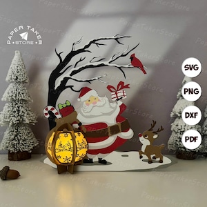 Modèle svg de lanterne du père Noël, découpe de papier 3d de Noël, lanterne en papier Festival, fichier svg de lanterne en papier pour cricut