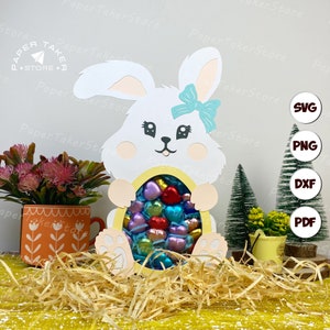 Boîte à bonbons lapin SVG pour projets Cricut, découpe de papier 3D en forme de tranche de boîte à lumière, veilleuse bricolage boîte à bonbons