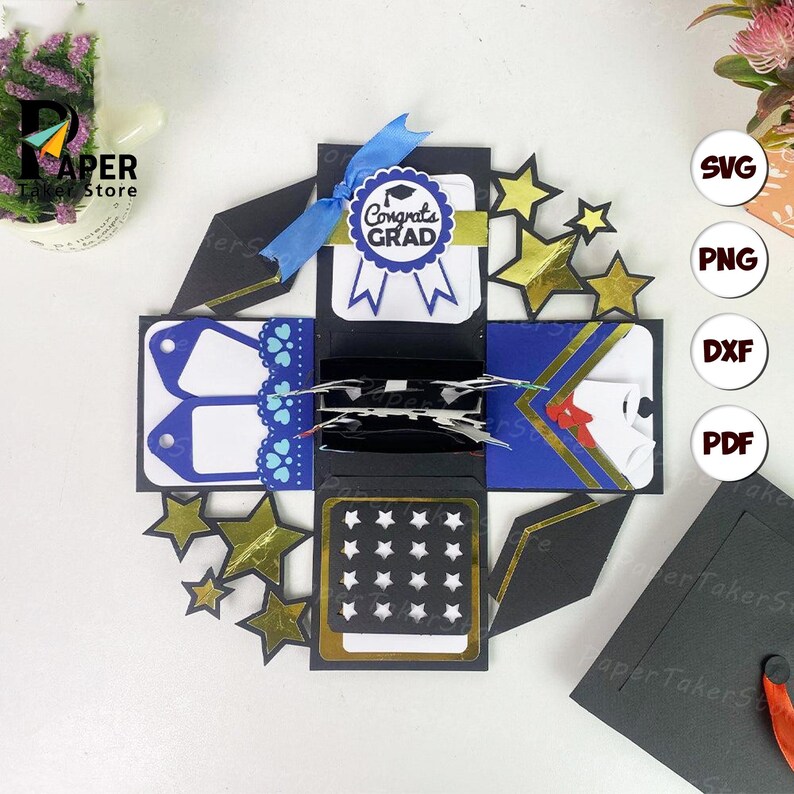 Svg Exploding Graduation Graduation Explosion Box SVG Template: Photo Frame Gift (digital ...