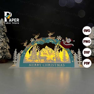 Modèle svg Noël demi-cercle pop-up, papier découpé 3D, lanterne en papier de Noël, lanterne en papier svg coupe fichier pour cricut, conception florale de bougie chauffe-plat