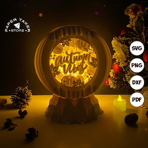 Modèle pop-up automne, SVG pop-up globe pour projets Cricut, découpe de papier 3D en forme de tranche de boîte à lumière, veilleuse globe bricolage