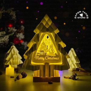 Plantilla SVG emergente de Navidad 2, plantilla SVG emergente de pino navideño para proyectos de Cricut, caja de luz de corte de papel Sliceform, esfera emergente DIY